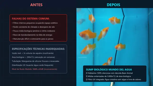 Comparativo entre filtragem improvisada e sistema de Sump profissional da Mundo del Agua em Barbacena