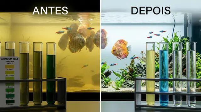 Testes comparativos de água de aquário antes e depois do tratamento Mundo del Agua em Barbacena